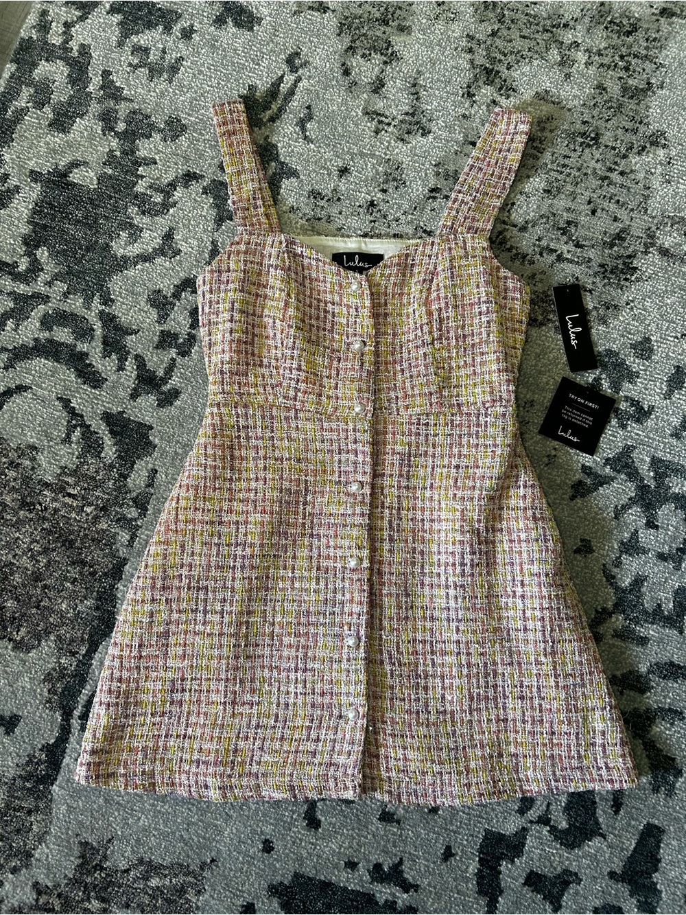 Lulu's Pink Multicolor Tweed Button-Front Mini Dress